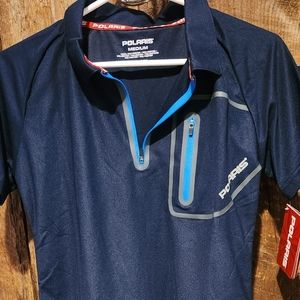 Polaris Size Medium 1/4 Zip Navy Blue Polo Shirt Moisture Wicking Short Sleeve